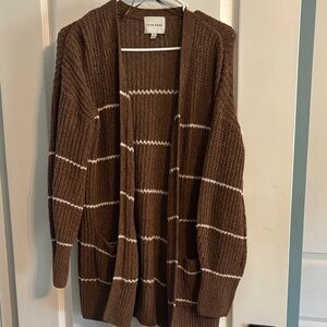 Pink Rose Brown and White Striped Cardigan